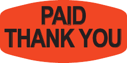 Fluorescent Orange PAID Thank You Stickers - 10,000 Pack, Self-Adhesive Retail Labels, 0.63" X 1.26"